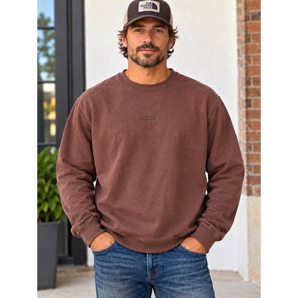 Vox Populi Men’s Crew Neck Pullover Sweatshirt Brown Fleece Logo Solid XL